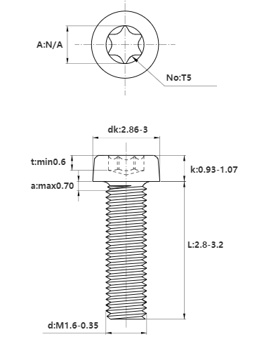 M1.6 Screw, TX5, Stainless Steel, Low-Profile