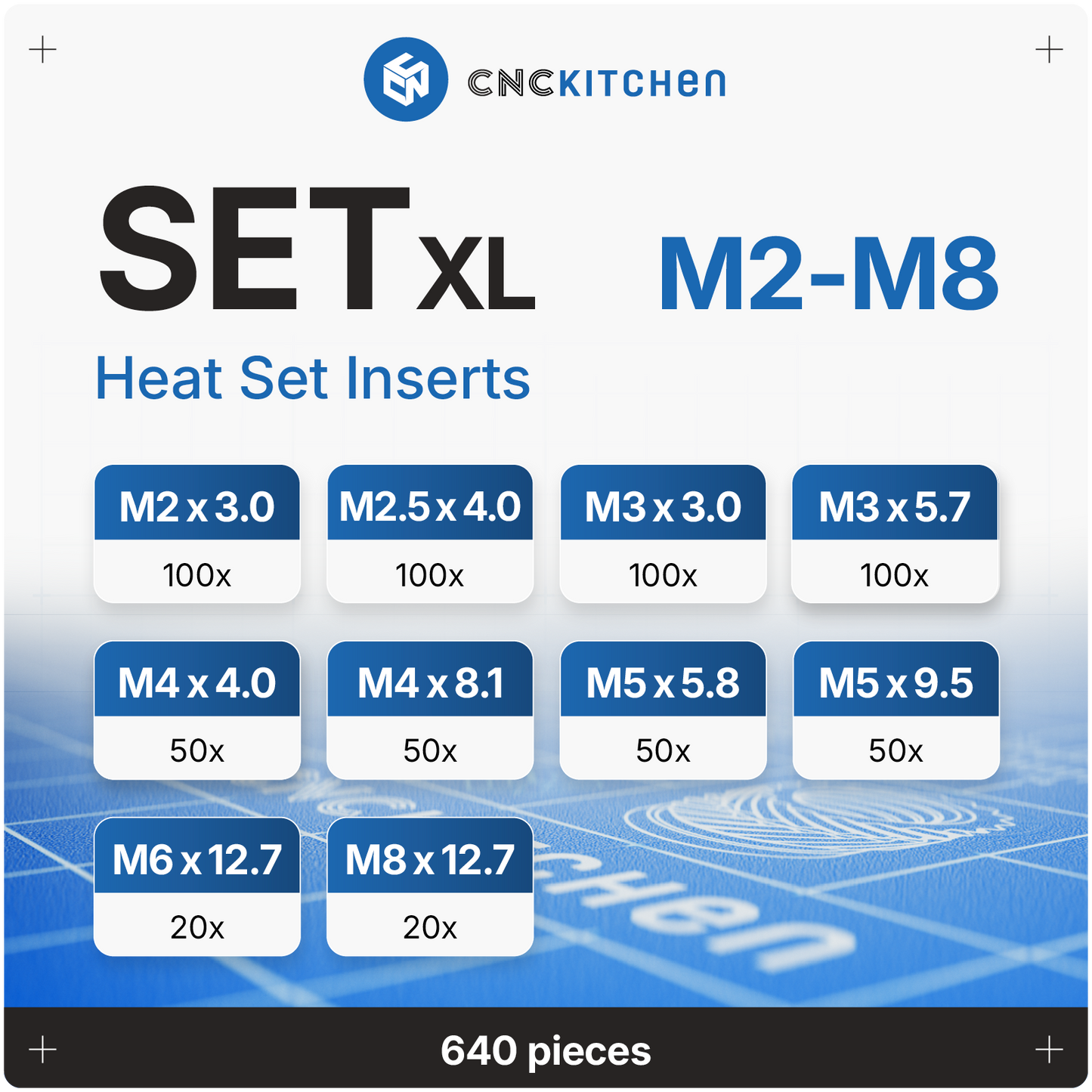 Heat Set Inserts - SET XL - 640 pieces