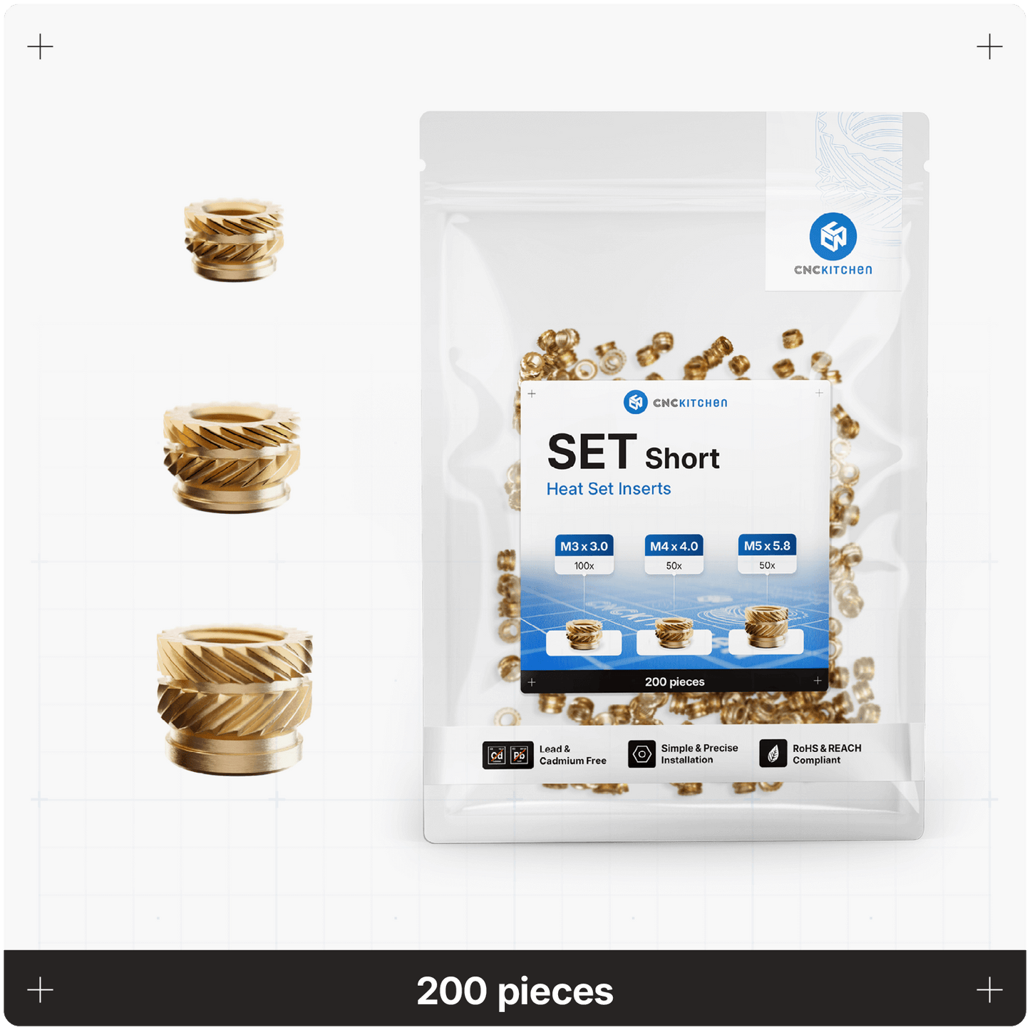 Heat Set Inserts - SET Short - 200 pieces