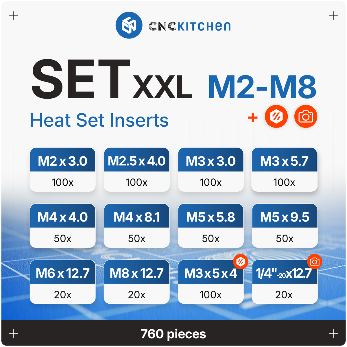 Metric Heat Set Insert - SET XXL - 760pcs pieces – CNCKitchen USA