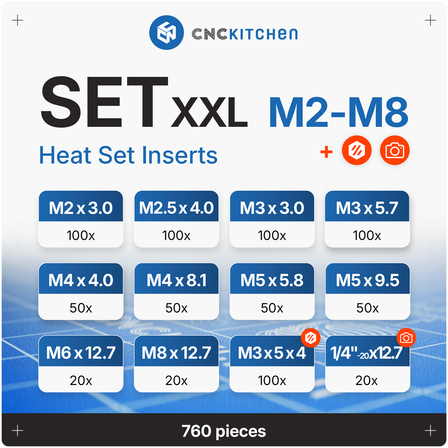 Metric Heat Set Insert - SET XXL - 760pcs pieces