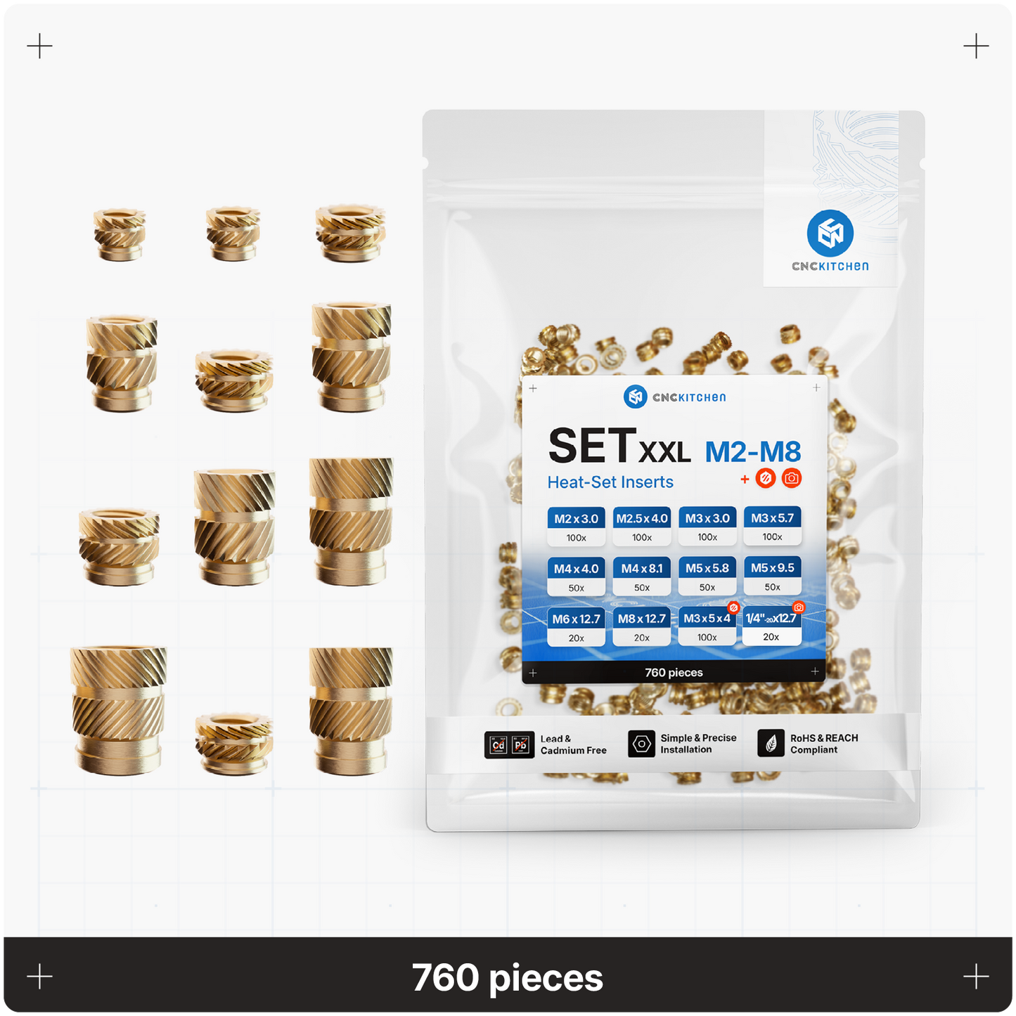 Metric Heat Set Insert - SET XXL - 760pcs pieces