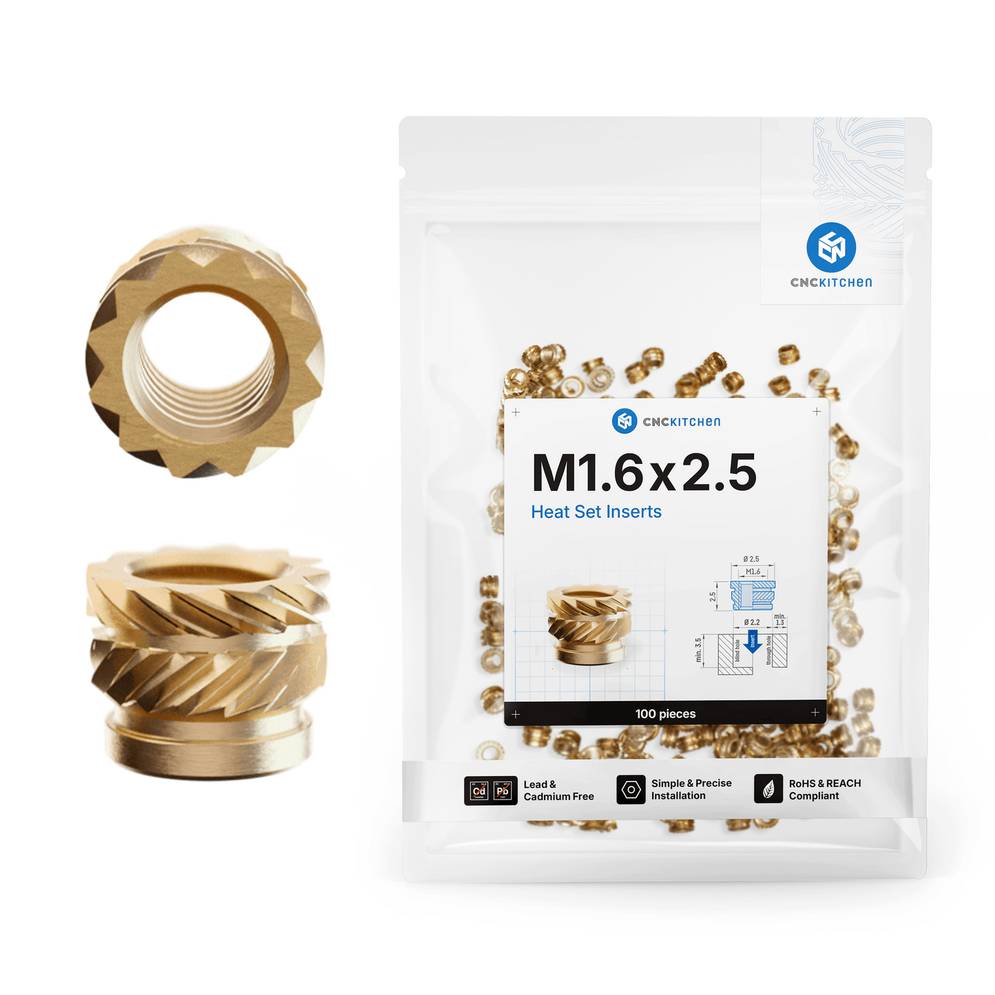 Heat Set Insert M1.6 x 2.5 - 100 pieces