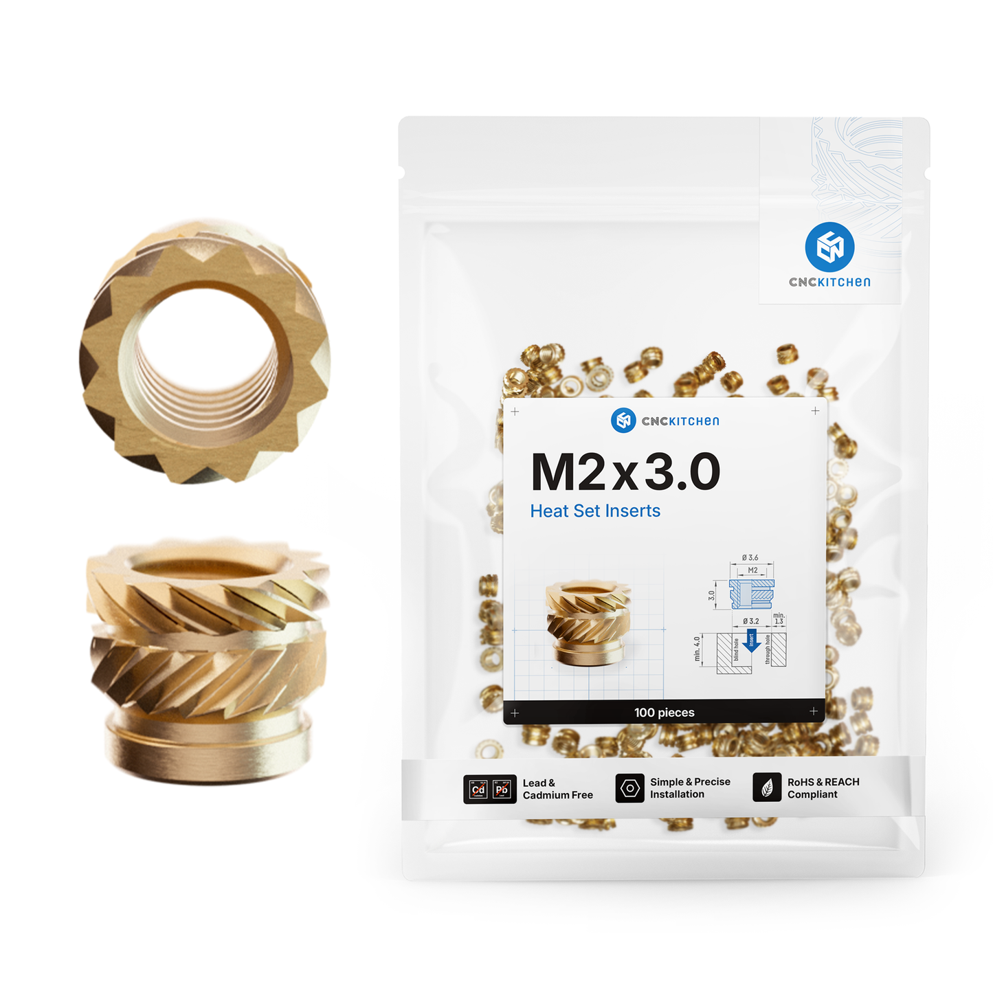 Heat Set Insert M2 x 3 - 100 pieces