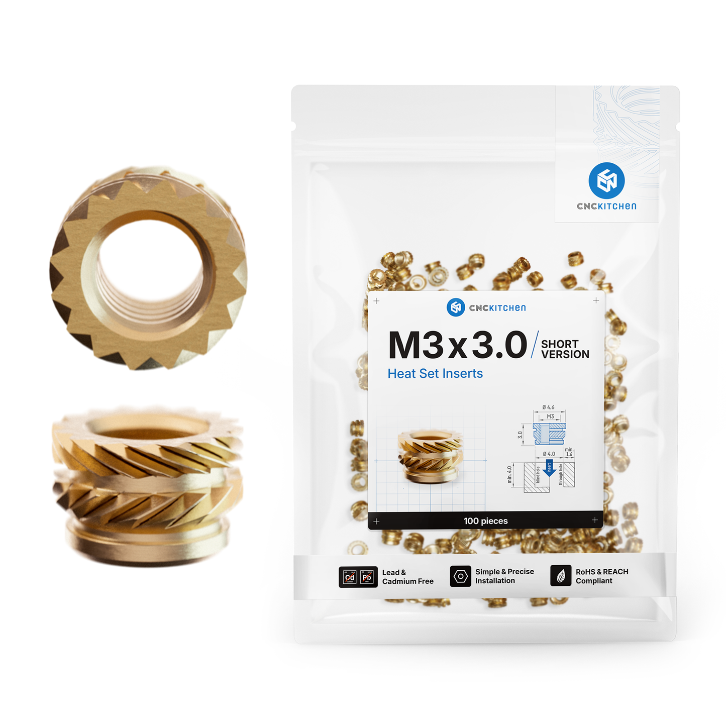 Heat Set Insert M3 x 3 (Short Version) - 100 pieces