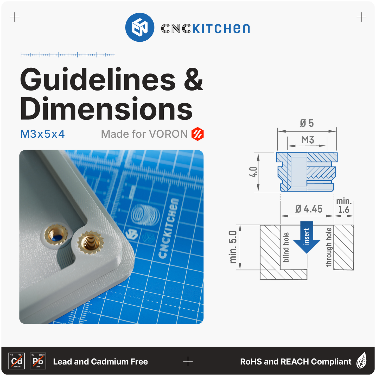 VORON - Heat Set Insert M3x5x4 - 100 pieces