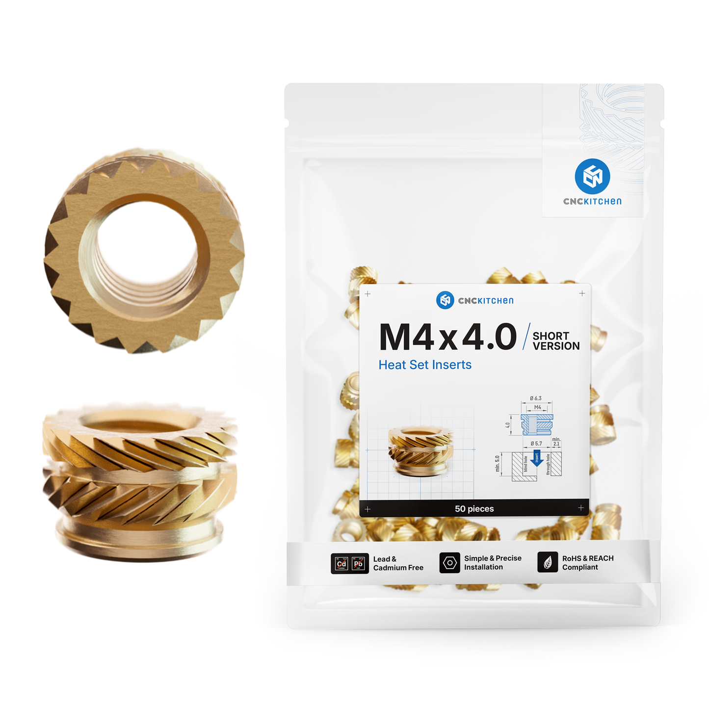 Heat Set Insert M4 x 4 (Short Version) - 50 pieces