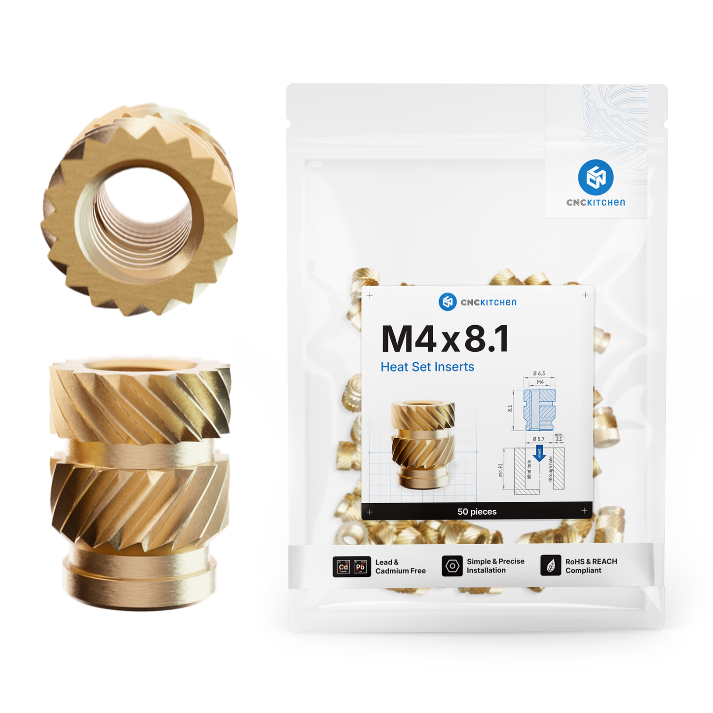 Heat Set Insert M4 x 8.1 - 50 pieces