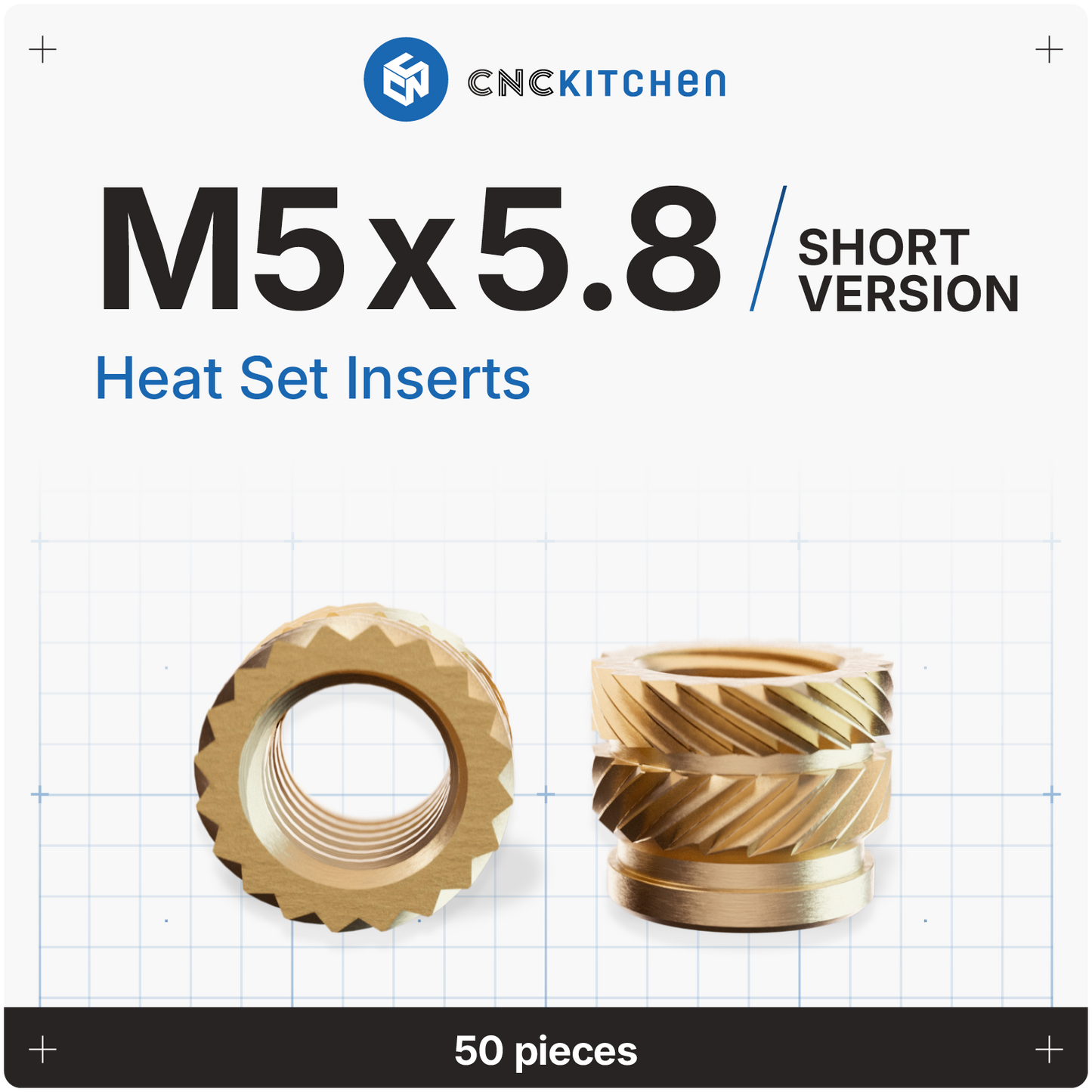 Heat Set Insert M5 x 5.8 (Short Version) - 50 pieces