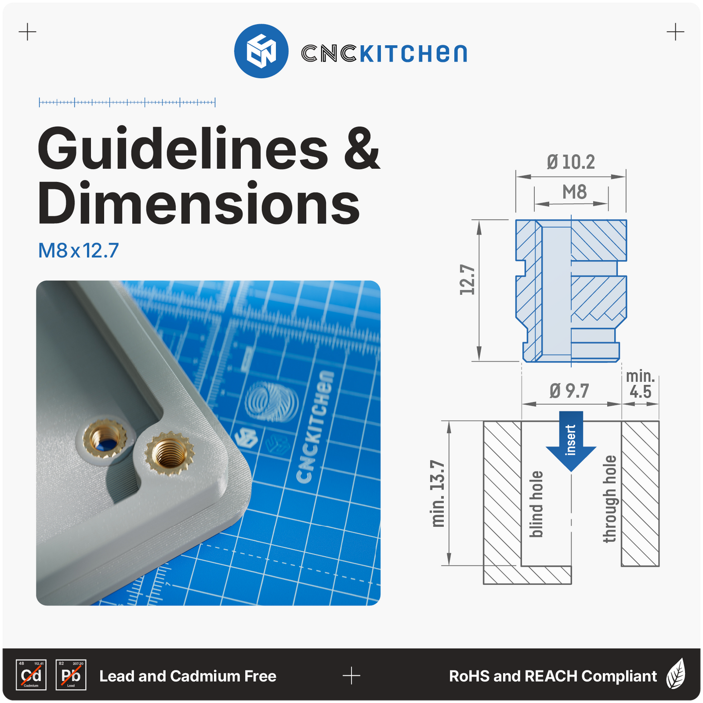 Heat Set Insert M8 x 12.7 - 20 pieces