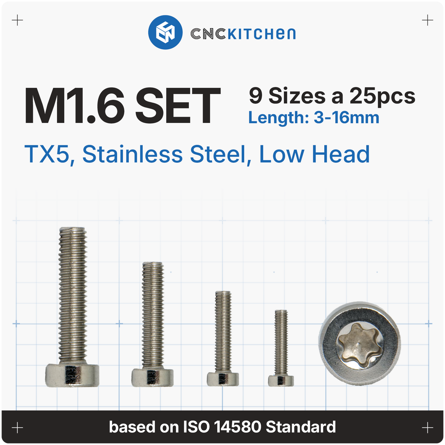 M1.6 Screw, TX5, Stainless Steel, Low-Profile