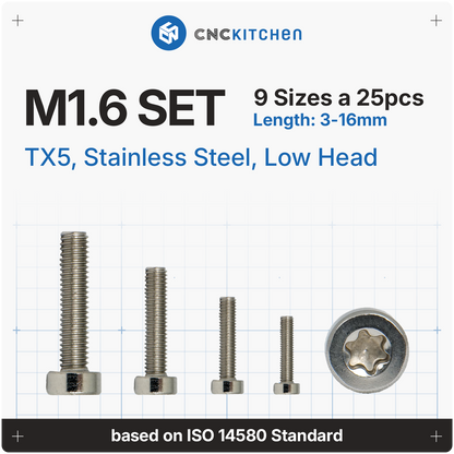 M1.6 Screw, TX5, Stainless Steel, Low-Profile