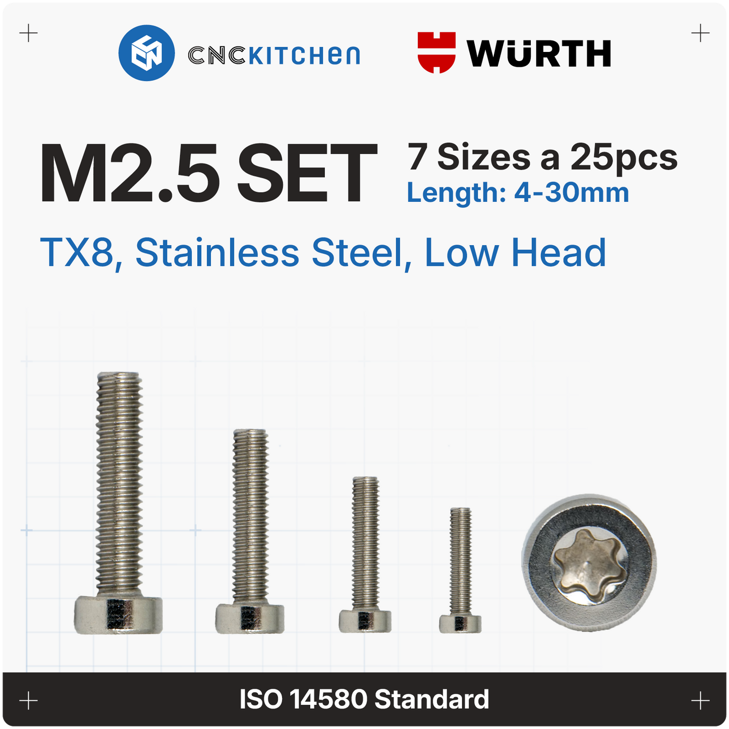 M2.5 Screw, TX8, Stainless Steel, Low-Profile
