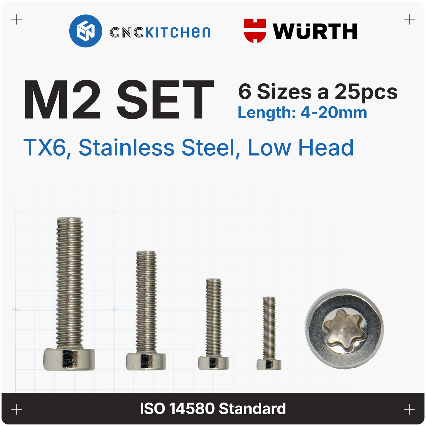 M2 Screw, TX6, Stainless Steel, Low-Profile