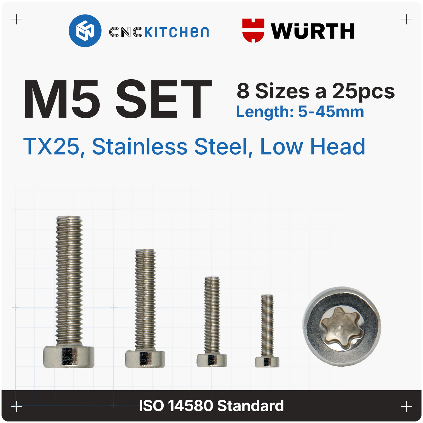 M5 Screw, TX25, stainless steel AISI 304, low head