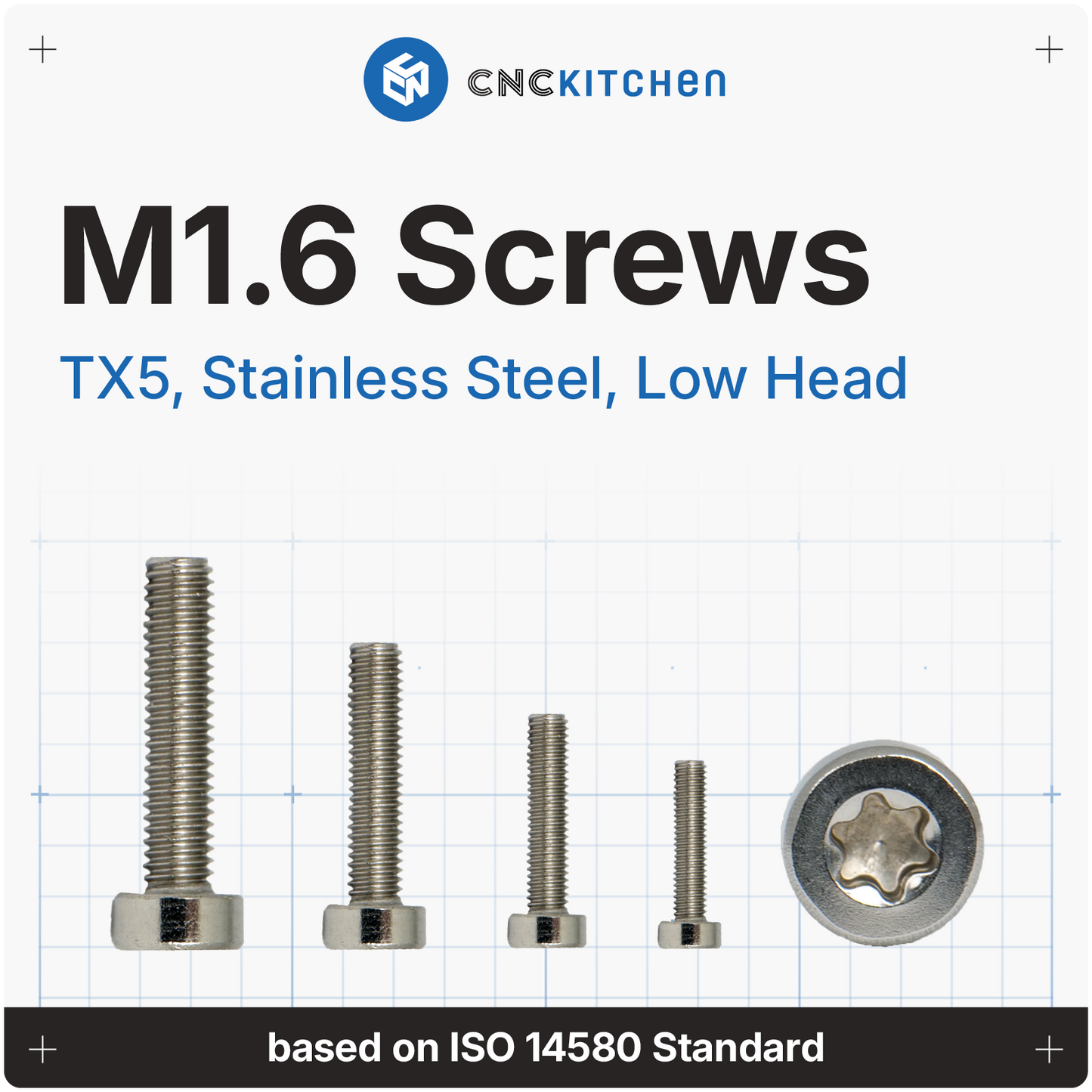 M1.6 Screw, TX5, Stainless Steel, Low-Profile