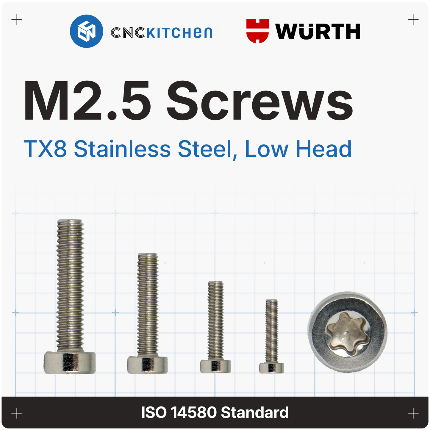 M2.5 Screw, TX8, Stainless Steel, Low-Profile
