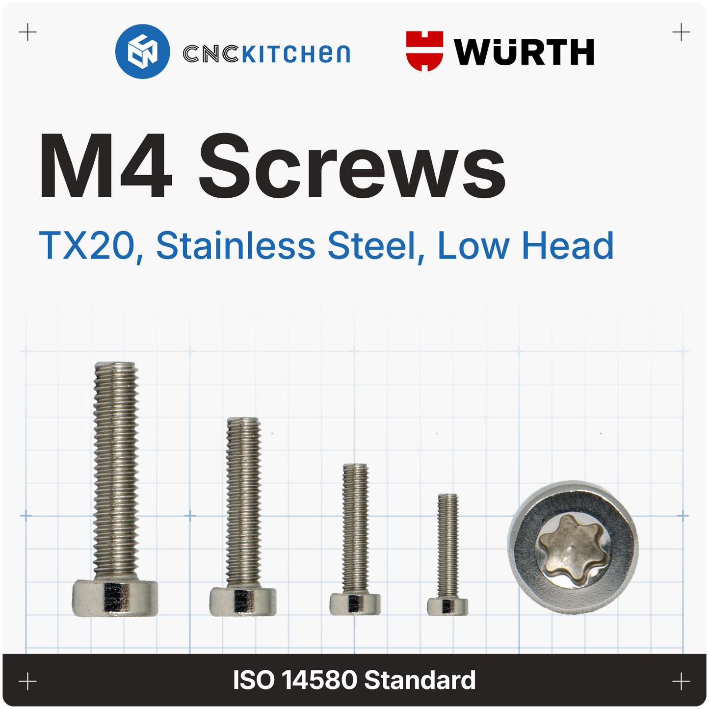 M4 Screw, TX20, stainless steel AISI 304, low head