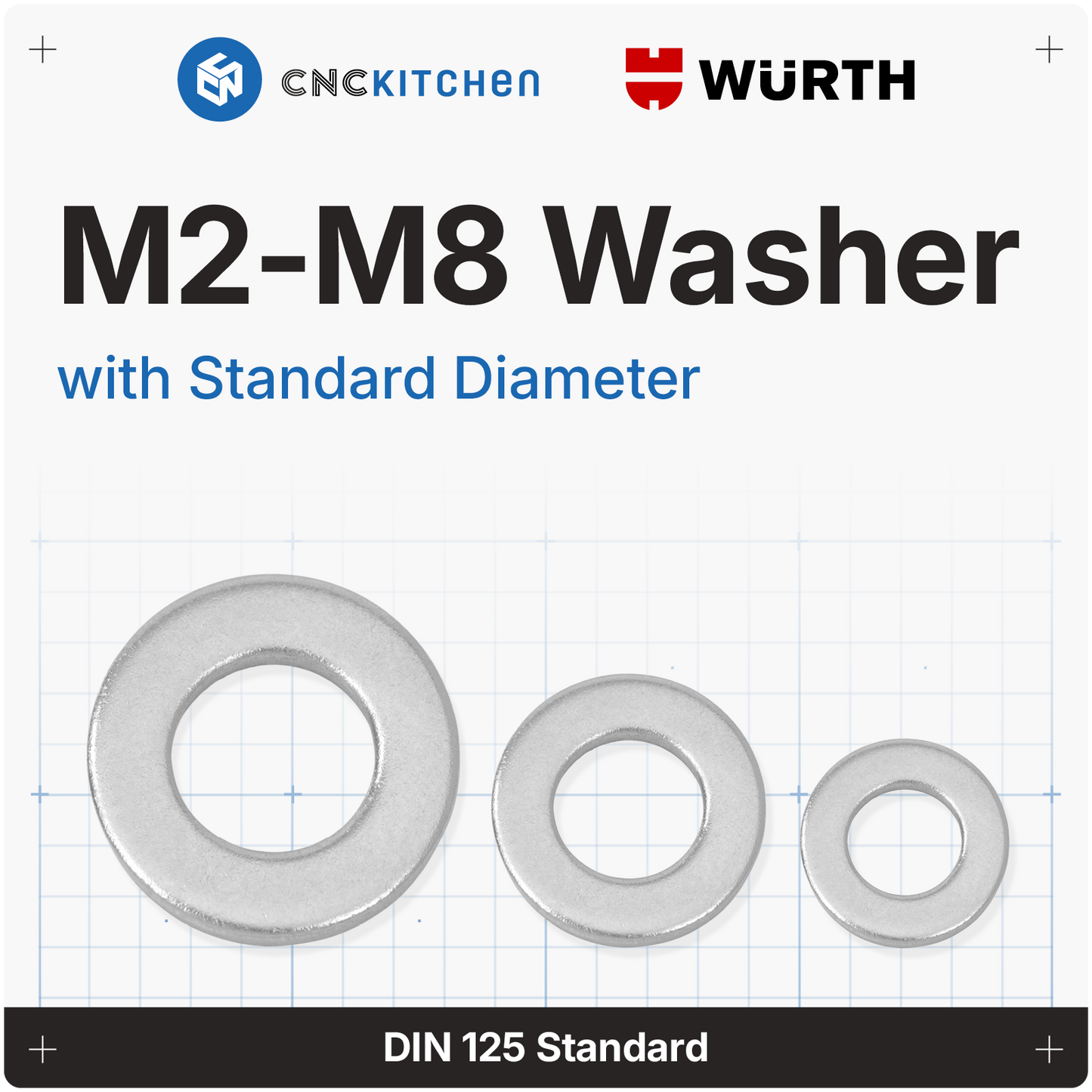 Washers with standard diameter, M2-M8