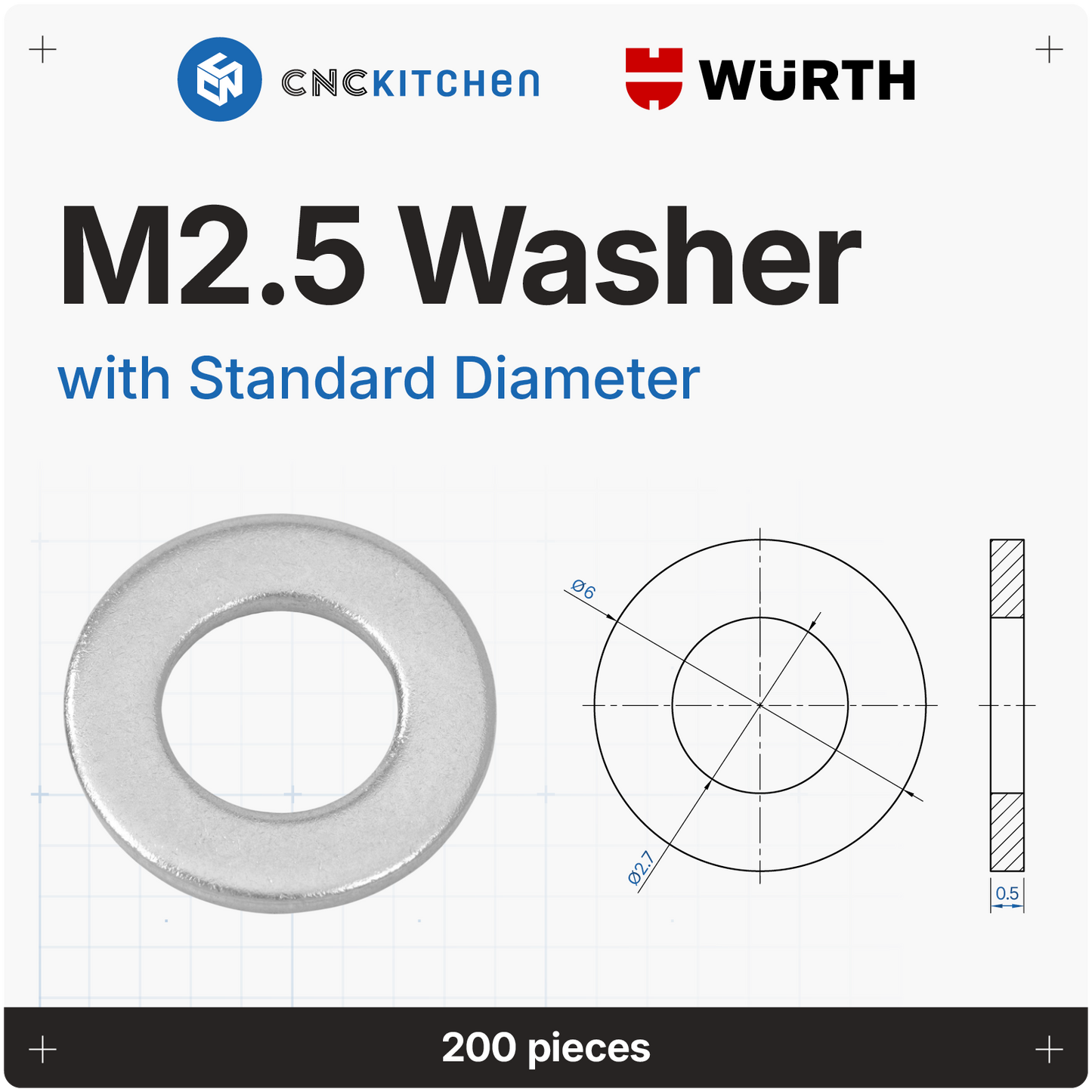 Washers with standard diameter, M2-M8