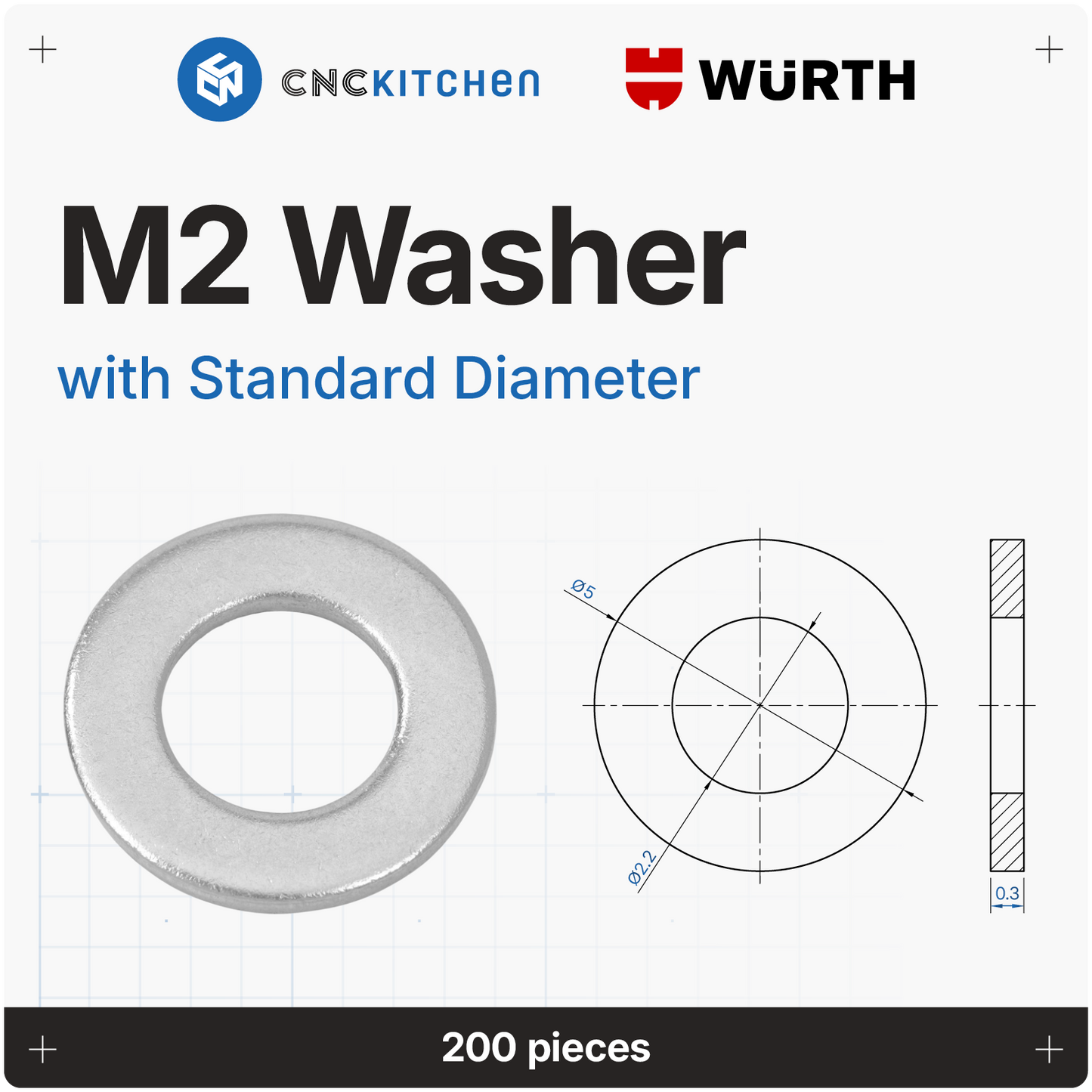 Washers with standard diameter, M2-M8