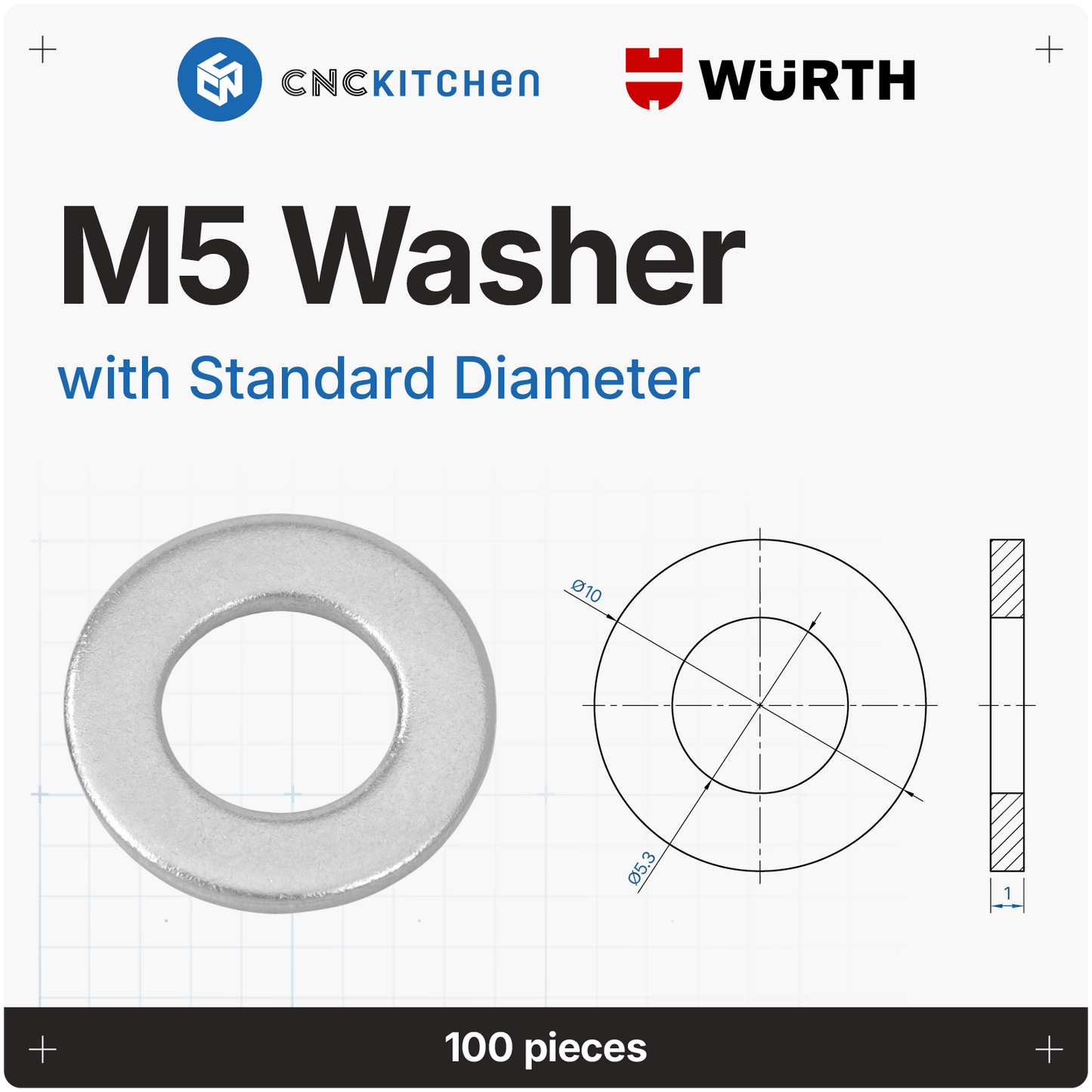 Washers with standard diameter, M2-M8