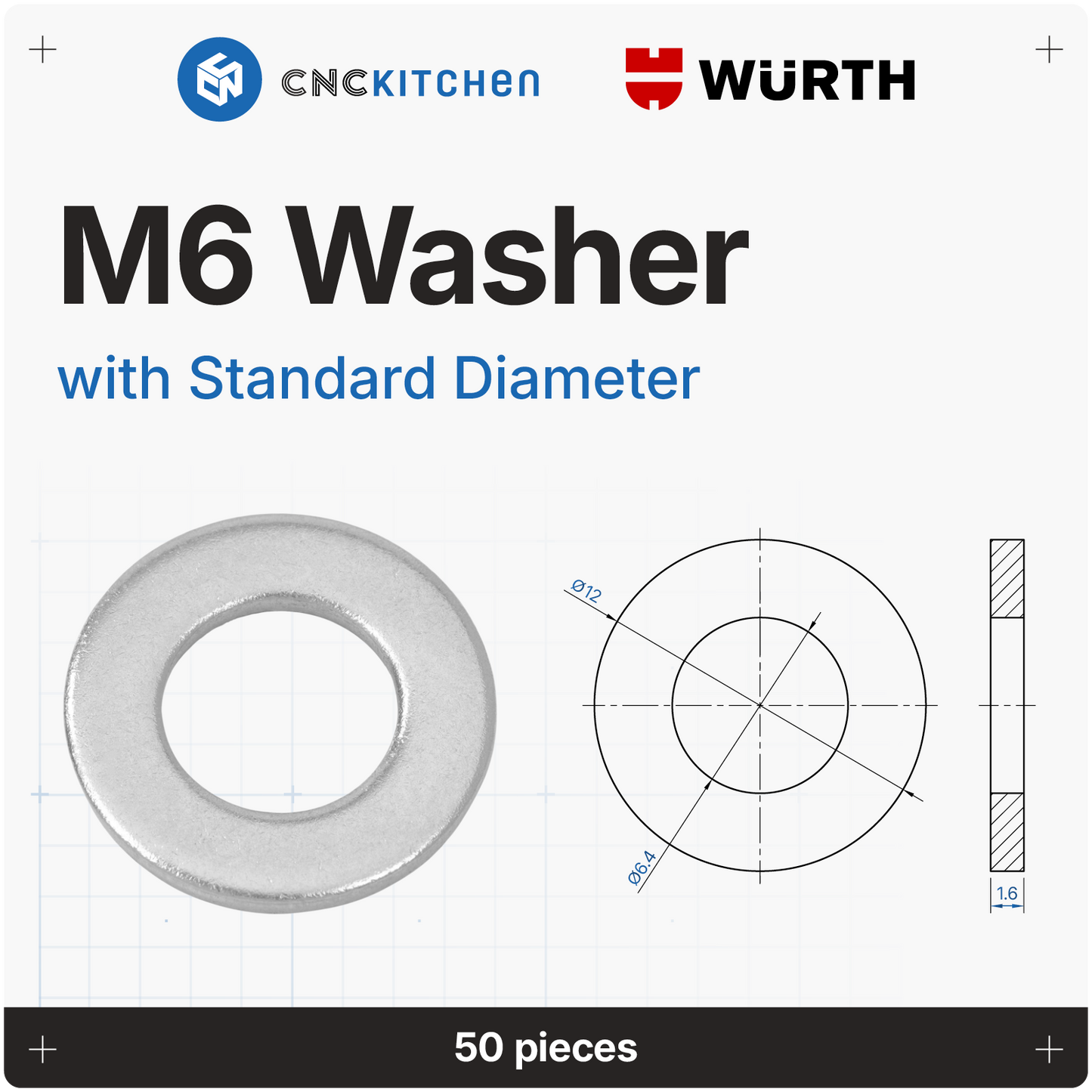 Washers with standard diameter, M2-M8